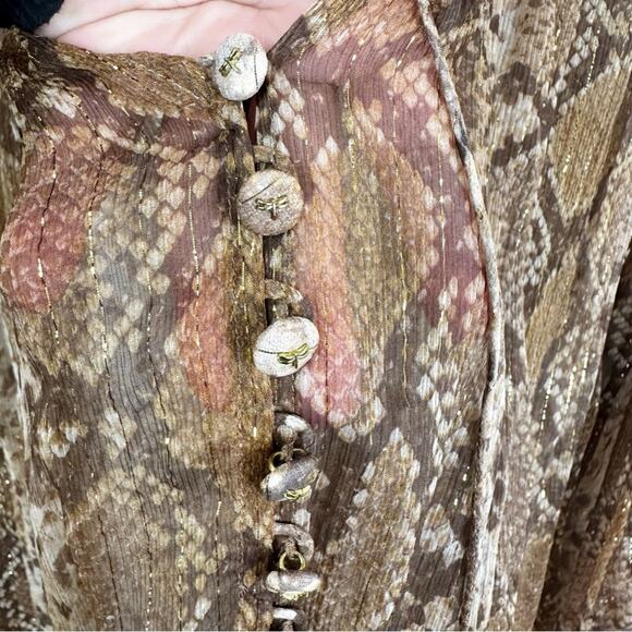 Zimmermann Botanica Python Silk Metallic Sheer Swing Blouse Womens 3/ US 10 - Picture 7 of 14